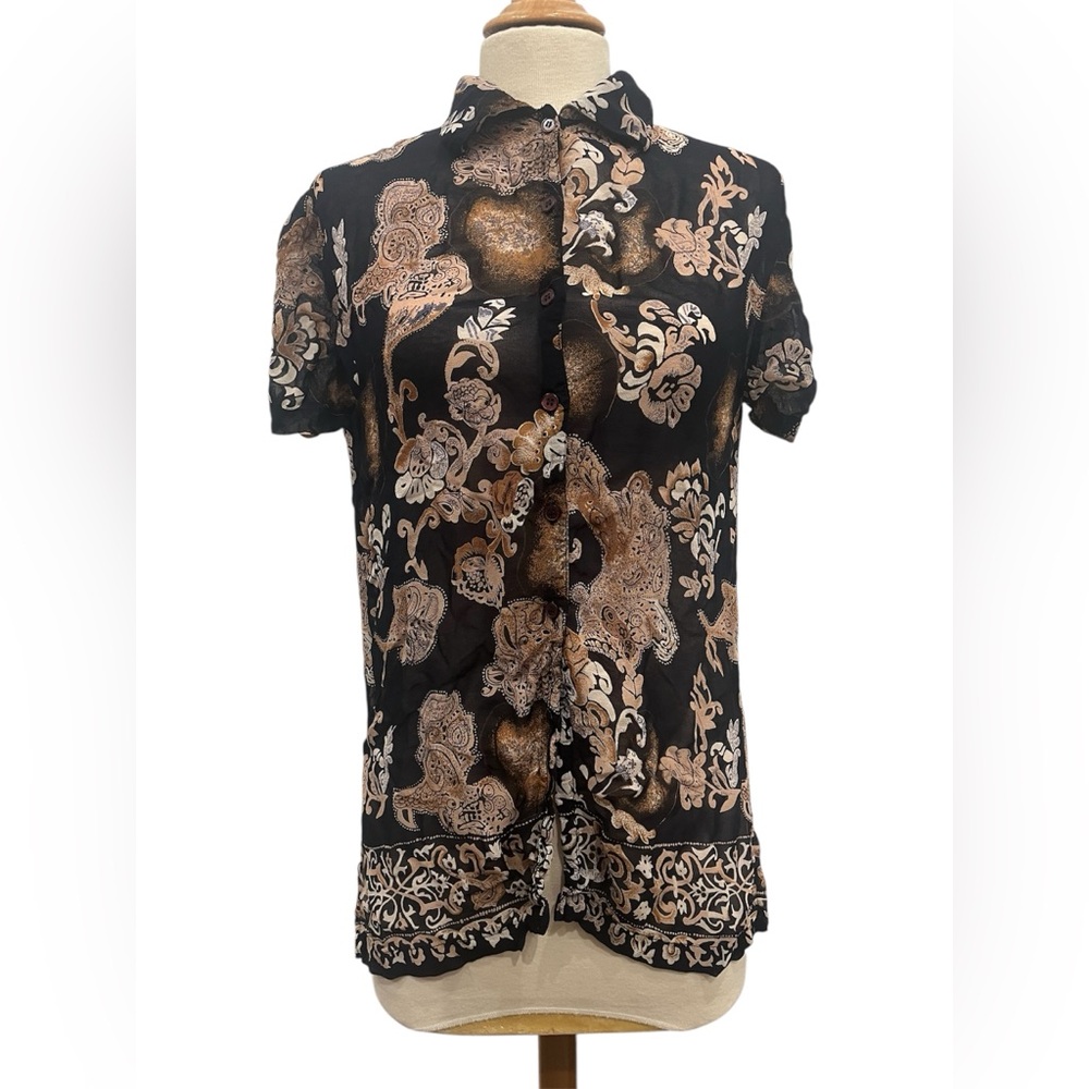 Women’s Shopping with‎ ANTHONY Sz S Black Sheer Floral Button Up Top.